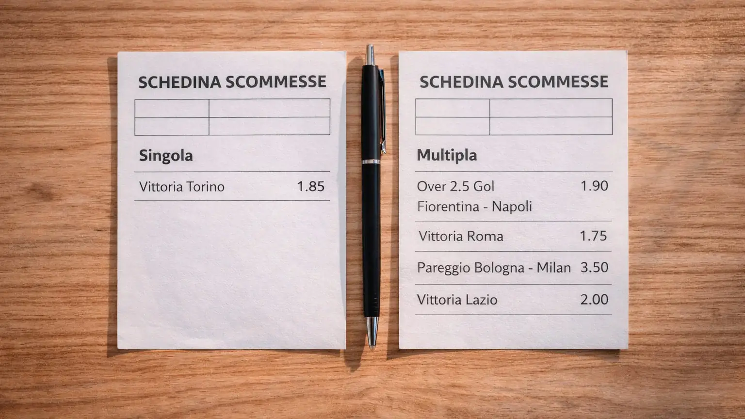 Confronto visivo tra schedina singola e schedina multipla